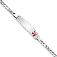 Sterling Silver Rhodium-plated Curb Link Off-Center Red Enamel 37x9mm Plate 8 Inch Medical ID Bracelet view 1