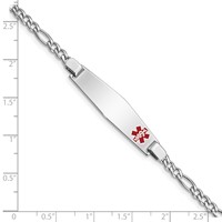 Sterling Silver Rhodium-plated Figaro Link Off-Center Red Enamel 37x 9mm Plate Medical ID Bracelet, 7" view 3