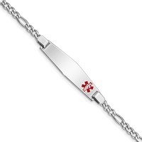 Sterling Silver Rhodium-plated Figaro Link Off-Center Red Enamel 37x 9mm Plate Medical ID Bracelet, 7" view 1