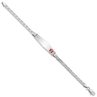 Sterling Silver Rhodium-plated Anchor Link Off-Center Red Enamel 37x9mm Plate 7 Inch Medical ID Bracelet view 2