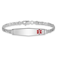 Sterling Silver Rhodium-plated Anchor Link Off-Center Red Enamel 37x9mm Plate 7 Inch Medical ID Bracelet view 3