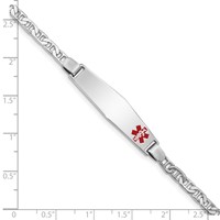Sterling Silver Rhodium-plated Anchor Link Off-Center Red Enamel 37x9mm Plate 7 Inch Medical ID Bracelet view 4