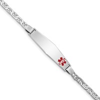 Sterling Silver Rhodium-plated Anchor Link Off-Center Red Enamel 37x9mm Plate 7 Inch Medical ID Bracelet view 1