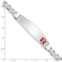 Sterling Silver Rhodium-plated Curb Link Off-Center Red Enamel 50x 13mm Plate Medical ID Bracelet, 7" view 5