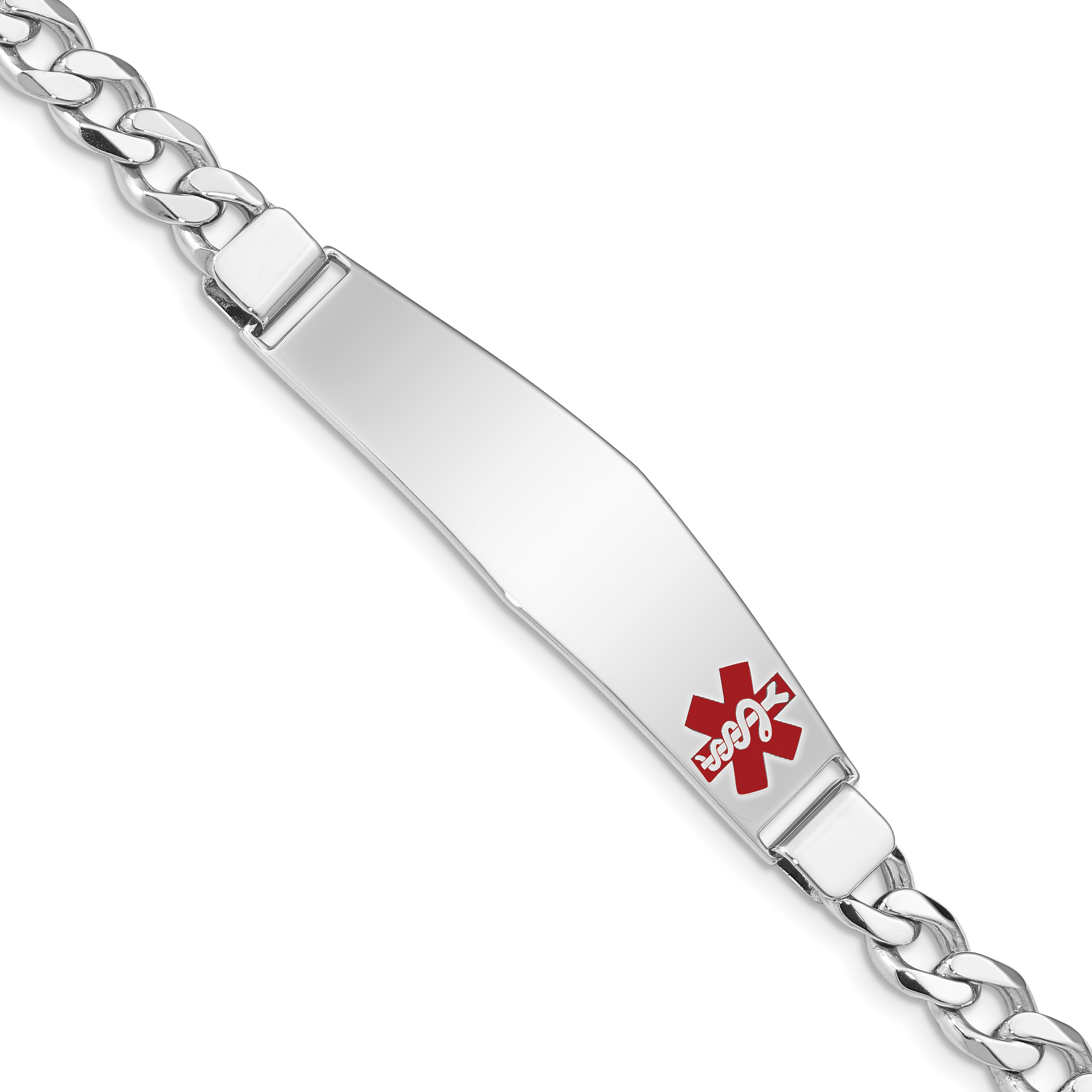 Sterling Silver Rhodium-plated Medical ID Curb Link Bracelet (XSM24-7)