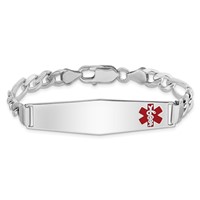 Sterling Silver Rhodium-plated Figaro Link Off-Center Red Enamel 50x 13mm Plate Medical ID Bracelet, 7" view 3