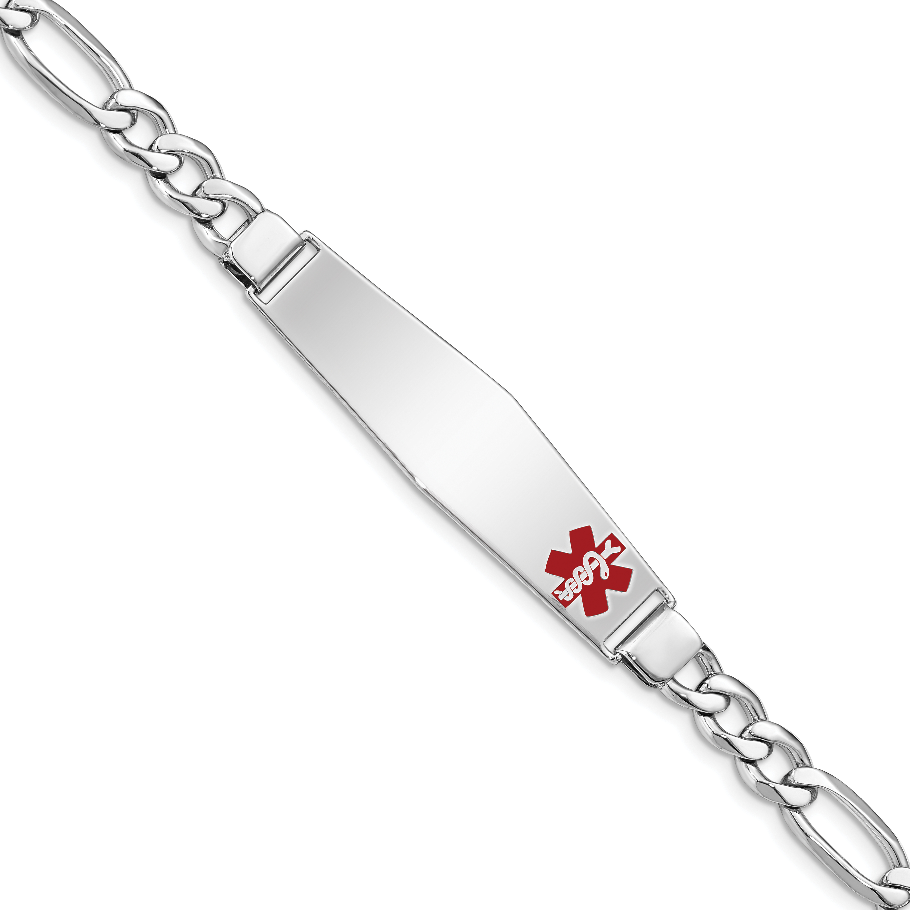 Sterling Silver Rhodium-plated Medical ID Figaro Link Bracelet (XSM25-7)