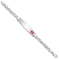 Sterling Silver Rhodium-plated Anchor Link Off-Center Red Enamel 50x 13mm Plate Medical ID Bracelet, 8" view 2