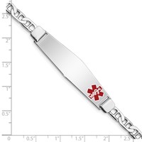 Sterling Silver Rhodium-plated Anchor Link Off-Center Red Enamel 50x 13mm Plate Medical ID Bracelet, 8" view 3