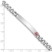 Sterling Silver Rhodium-plated Curb Link Off-Center Red Enamel 40x 7mm Plate Medical ID Bracelet, 8" view 3