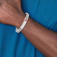 Sterling Silver Rhodium-plated Curb Link Off-Center Red Enamel 40x 11mm Plate Medical ID Bracelet, 8" view 5