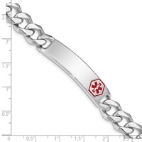 Sterling Silver Rhodium-plated Curb Link Off-Center Red Enamel 40x 11mm Plate Medical ID Bracelet, 8" view 4