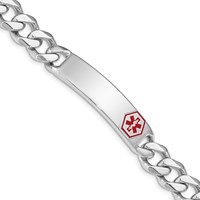 Sterling Silver Rhodium-plated Curb Link Off-Center Red Enamel 40x 11mm Plate Medical ID Bracelet, 8" view 1