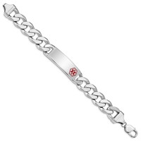 Sterling Silver Rhodium-plated Curb Link Off-Center Red Enamel 40x 15mm Plate Medical ID Bracelet, 8" view 2