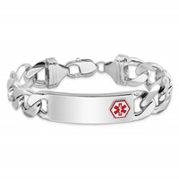 Sterling Silver Rhodium-plated Curb Link Off-Center Red Enamel 40x 15mm Plate Medical ID Bracelet, 8" view 3
