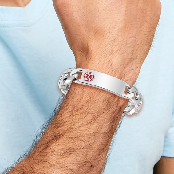Sterling Silver Rhodium-plated Medical ID Curb Link Bracelet