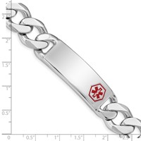 Sterling Silver Rhodium-plated Curb Link Off-Center Red Enamel 40x 15mm Plate Medical ID Bracelet, 8" view 4
