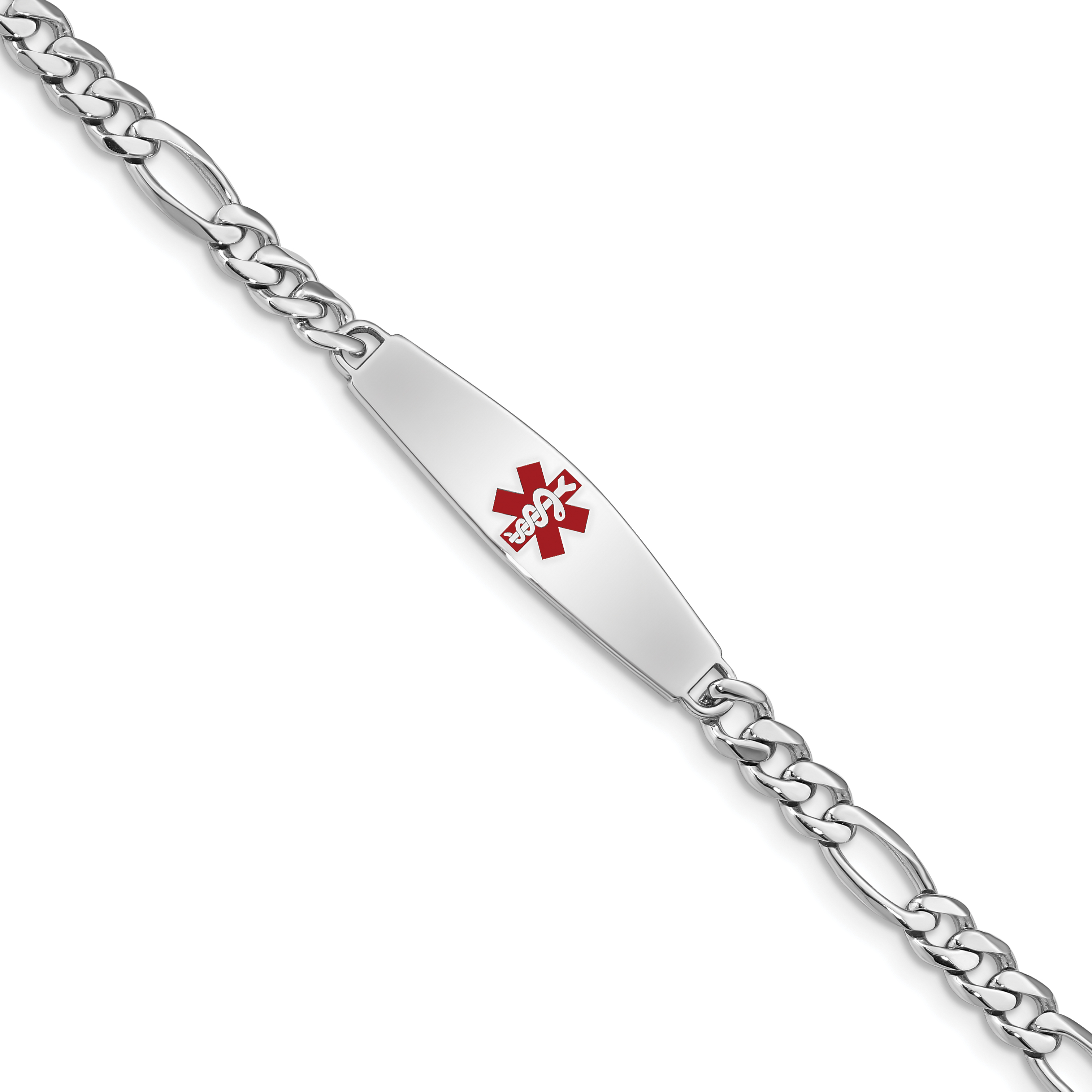 Sterling Silver Rhodium-plated Medical ID Figaro Link Bracelet (XSM3-7)