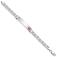 Sterling Silver Rhodium-plated Anchor Link Off-Center Red Enamel 43x 9mm Plate Medical ID Bracelet, 8" view 2