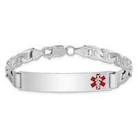 Sterling Silver Rhodium-plated Anchor Link Off-Center Red Enamel 43x 9mm Plate Medical ID Bracelet, 8" view 3