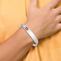 Sterling Silver Rhodium-plated Anchor Link Off-Center Red Enamel 43x 9mm Plate Medical ID Bracelet, 8" view 5
