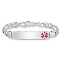 Sterling Silver Rhodium-plated Figaro Link Off-Center Red Enamel 43x 9mm Plate Medical ID Bracelet, 7" view 3