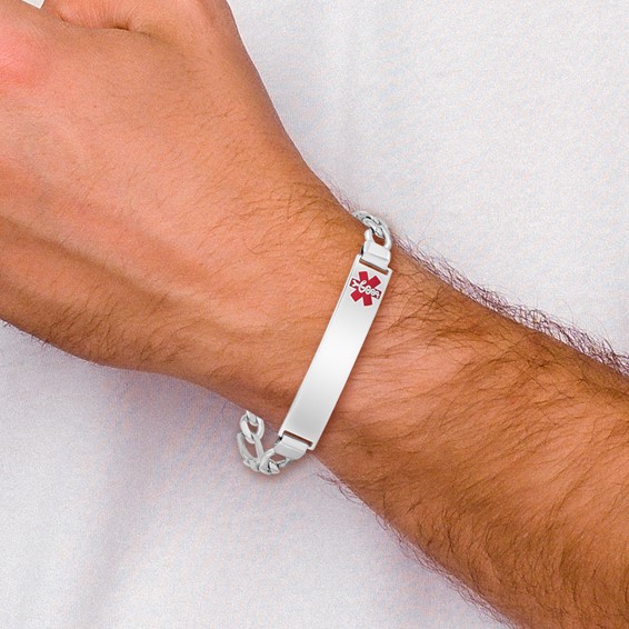 Sterling Silver Rhodium-plated Medical ID Figaro Link Bracelet