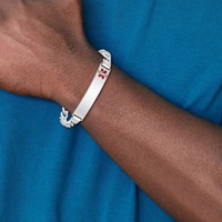 Sterling Silver Rhodium-plated Curb Link Off-Center Red Enamel 43x 9mm Plate Medical ID Bracelet, 7" view 5