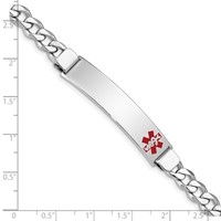 Sterling Silver Rhodium-plated Curb Link Off-Center Red Enamel 43x 9mm Plate Medical ID Bracelet, 7" view 4