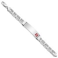 Sterling Silver Rhodium-plated Anchor Link Off-Center Red Enamel 45x 12mm Plate Medical ID Bracelet, 7" view 2