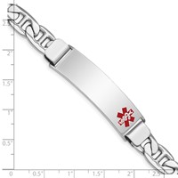 Sterling Silver Rhodium-plated Anchor Link Off-Center Red Enamel 45x 12mm Plate Medical ID Bracelet, 7" view 3
