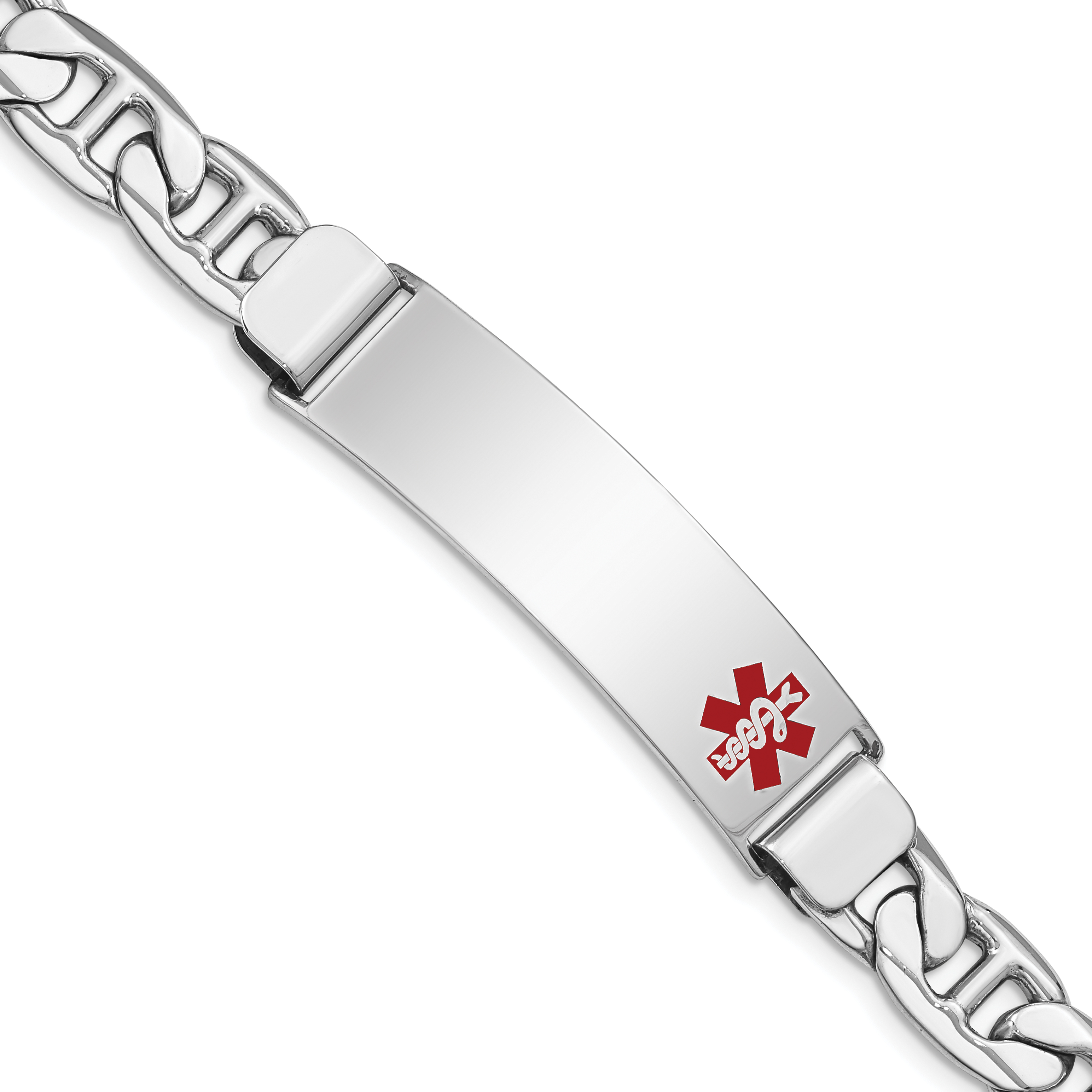 Sterling Silver Rhodium-plated Medical ID Anchor Link Bracelet (XSM33-7)