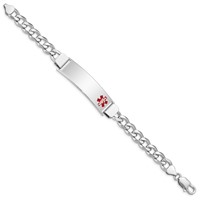 Sterling Silver Rhodium-plated Curb Link Off-Center Red Enamel 45x 12mm Plate Medical ID Bracelet, 7" view 2