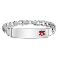 Sterling Silver Rhodium-plated Curb Link Off-Center Red Enamel 45x 12mm Plate Medical ID Bracelet, 7" view 3