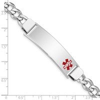 Sterling Silver Rhodium-plated Curb Link Off-Center Red Enamel 45x 12mm Plate Medical ID Bracelet, 7" view 4