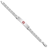 Sterling Silver Rhodium-plated Anchor Link Centered Red Enamel 43x 9mm Plate Medical ID Bracelet, 7" view 2