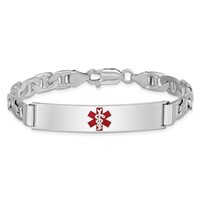 Sterling Silver Rhodium-plated Anchor Link Centered Red Enamel 43x 9mm Plate Medical ID Bracelet, 7" view 3