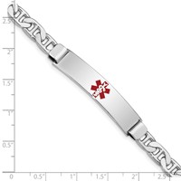 Sterling Silver Rhodium-plated Anchor Link Centered Red Enamel 43x 9mm Plate Medical ID Bracelet, 7" view 4