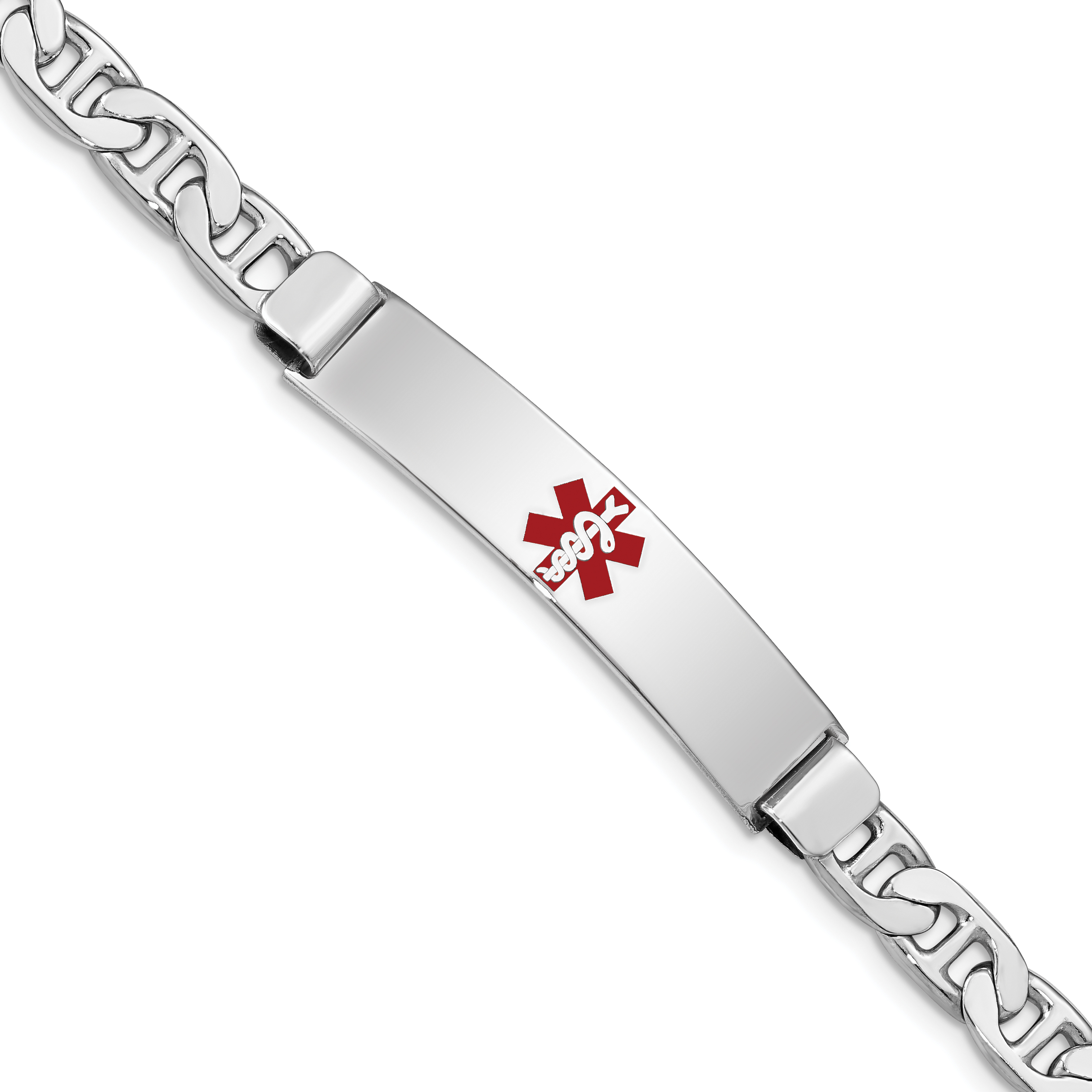 Sterling Silver Rhodium-plated Medical ID Anchor Link Bracelet (XSM35-7)