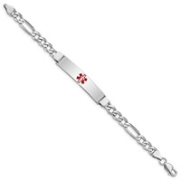 Sterling Silver Rhodium-plated Figaro Link Centered Red Enamel 43x 9mm Plate Medical ID Bracelet, 7" view 2