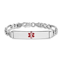 Sterling Silver Rhodium-plated Figaro Link Centered Red Enamel 43x 9mm Plate Medical ID Bracelet, 7" view 3