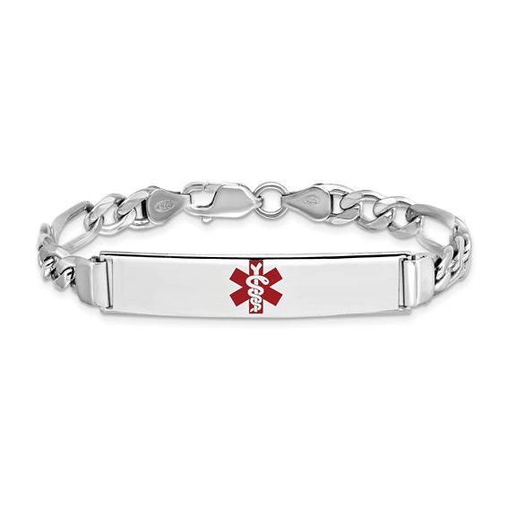 Sterling Silver Rhodium-plated Medical ID Figaro Link Bracelet