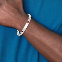 Sterling Silver Rhodium-plated Figaro Link Centered Red Enamel 43x 9mm Plate Medical ID Bracelet, 7" view 5