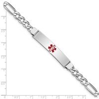 Sterling Silver Rhodium-plated Figaro Link Centered Red Enamel 43x 9mm Plate Medical ID Bracelet, 7" view 4