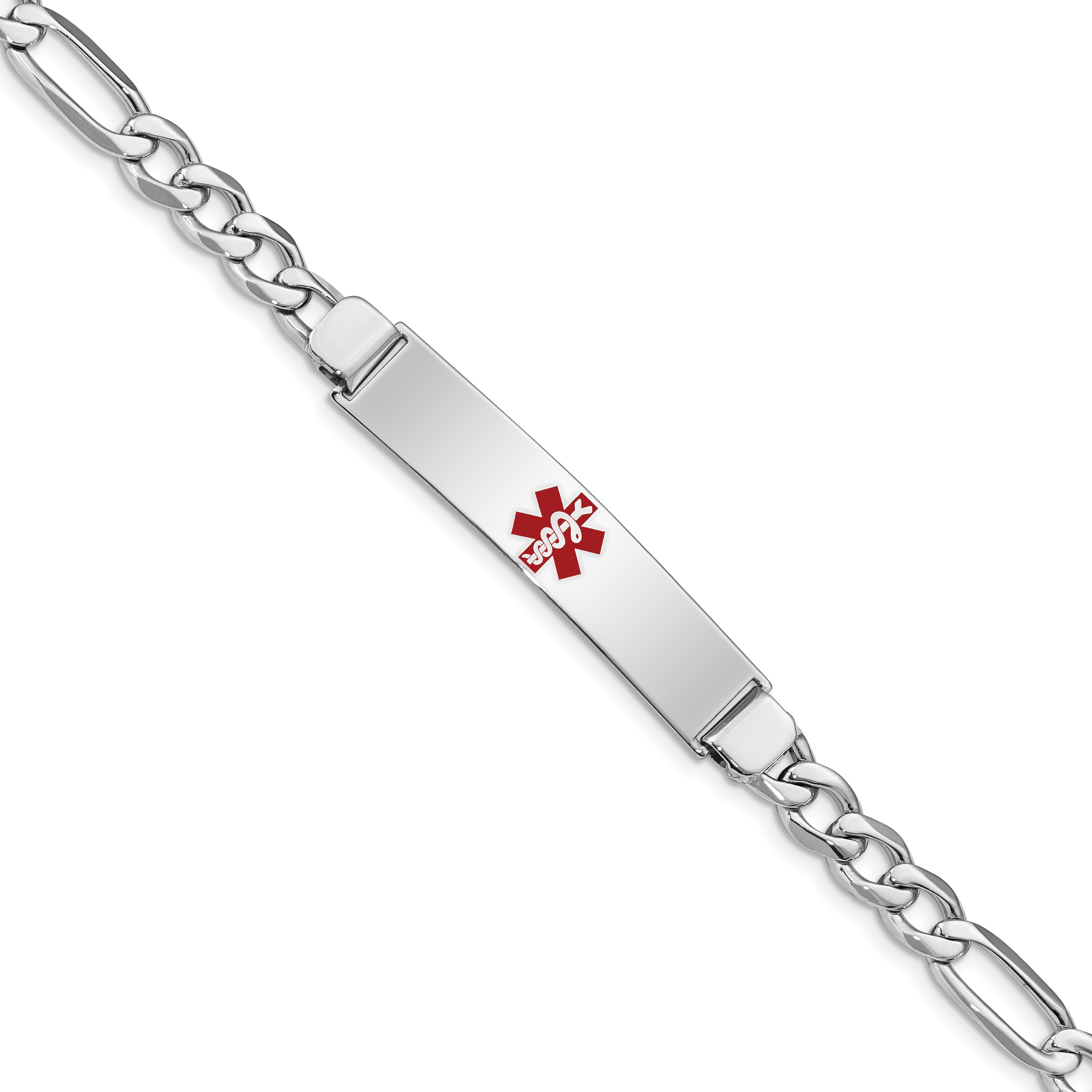 Sterling Silver Rhodium-plated Medical ID Figaro Link Bracelet (XSM36-8)