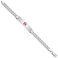 Sterling Silver Rhodium-plated Curb Link Centered Red Enamel 43x 9mm Plate Medical ID Bracelet, 7" view 2