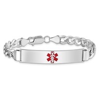 Sterling Silver Rhodium-plated Curb Link Centered Red Enamel 43x 9mm Plate Medical ID Bracelet, 7" view 3