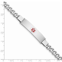 Sterling Silver Rhodium-plated Curb Link Centered Red Enamel 43x 9mm Plate Medical ID Bracelet, 7" view 4