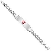 Sterling Silver Rhodium-plated Curb Link Centered Red Enamel 45x 12mm Plate Medical ID Bracelet, 7" view 2
