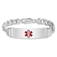 Sterling Silver Rhodium-plated Curb Link Centered Red Enamel 45x 12mm Plate Medical ID Bracelet, 7" view 3